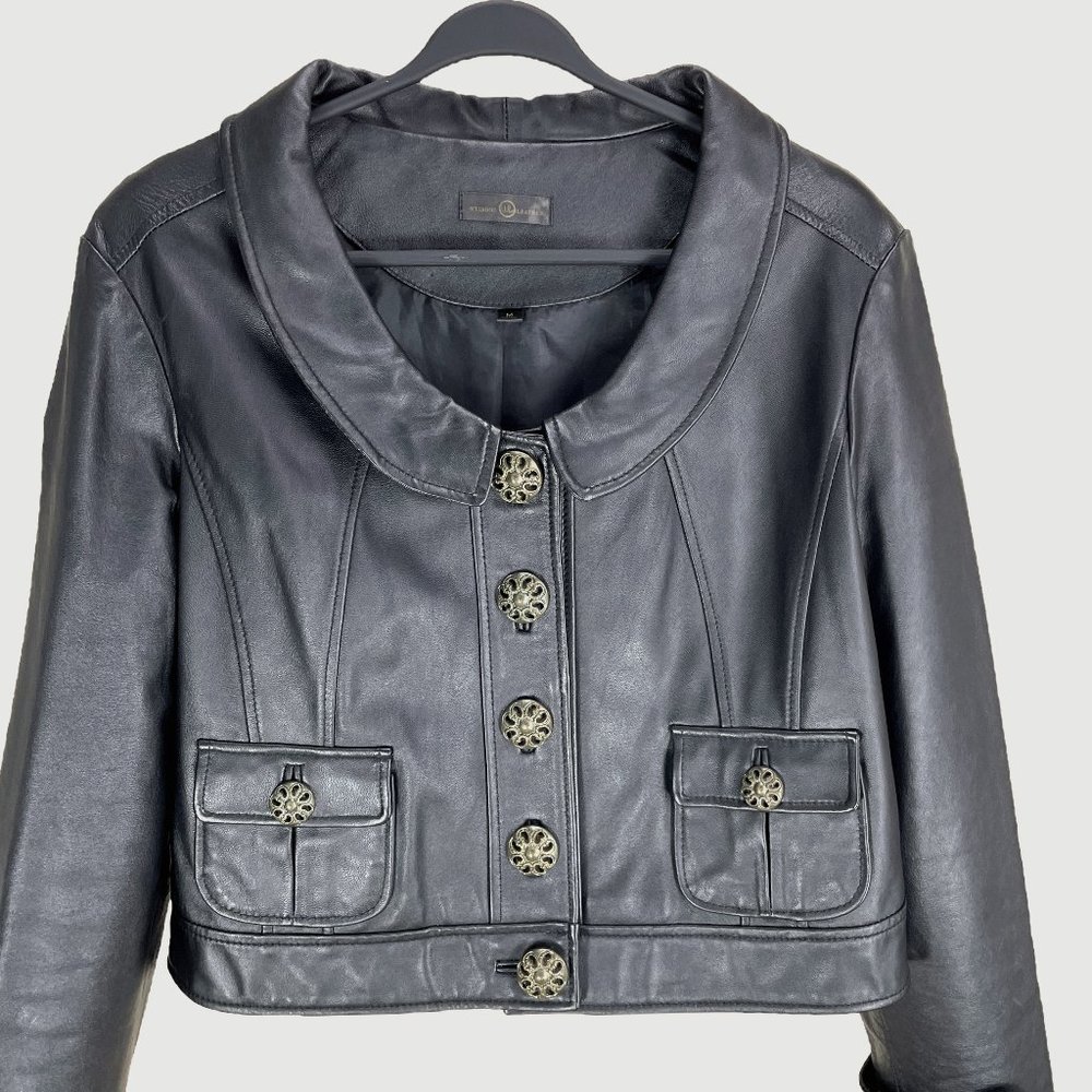 WILSONS LEATHER black cropped button up leather jacket - SZ S